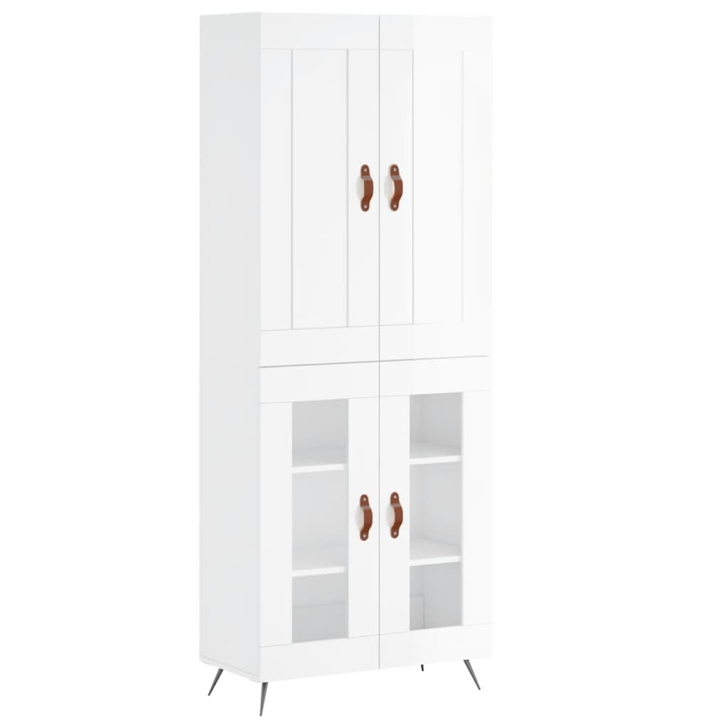 Credenza Bianco Lucido 69,5x34x180 cm in Legno Multistrato - homemem39