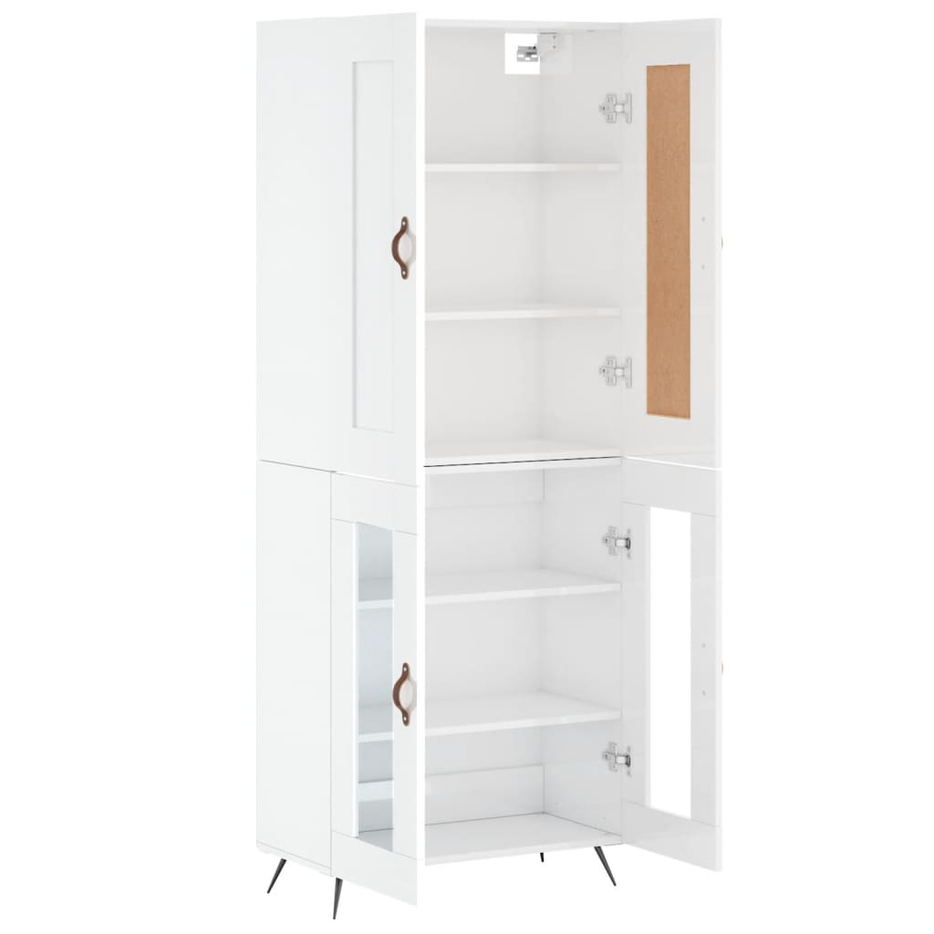 Credenza Bianco Lucido 69,5x34x180 cm in Legno Multistrato - homemem39