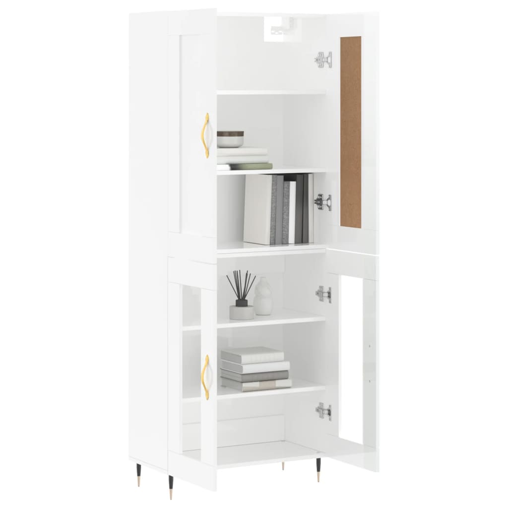 Credenza Bianco Lucido 69,5x34x180 cm in Legno Multistrato - homemem39