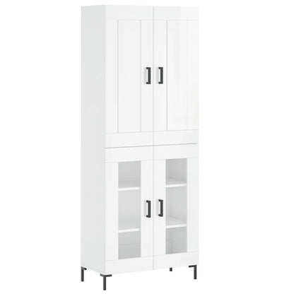 Credenza Bianco Lucido 69,5x34x180 cm in Legno Multistrato - homemem39