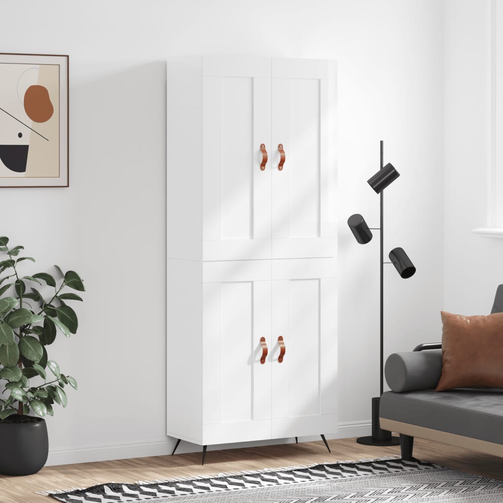 Credenza Bianco Lucido 69,5x34x180 cm in Legno Multistrato - homemem39