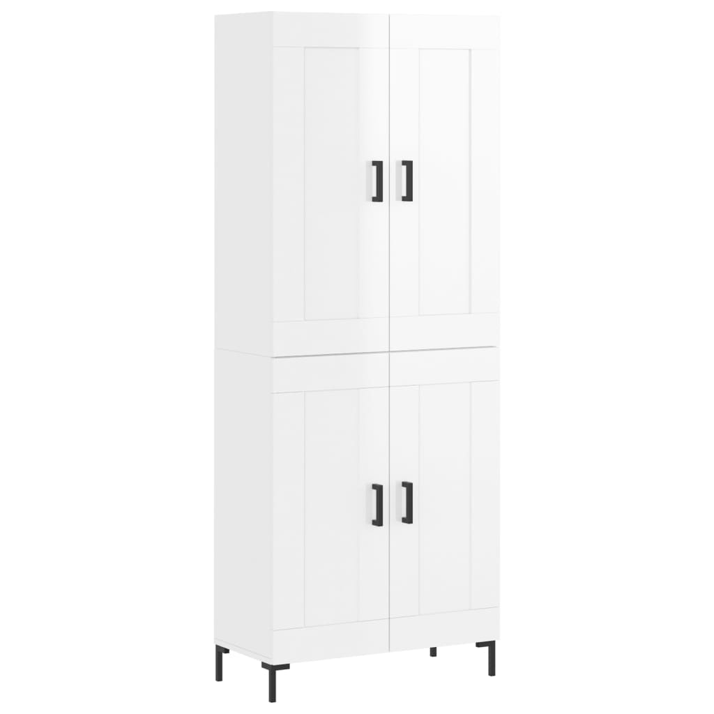 Credenza Bianco Lucido 69,5x34x180 cm in Legno Multistrato - homemem39