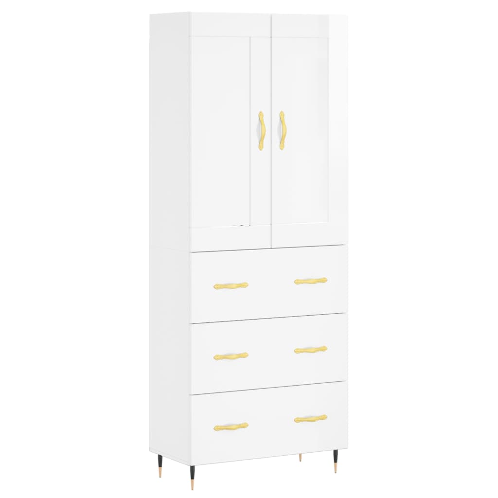 Credenza Bianco Lucido 69,5x34x180 cm in Legno Multistrato - homemem39