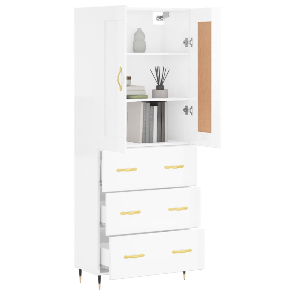 Credenza Bianco Lucido 69,5x34x180 cm in Legno Multistrato - homemem39