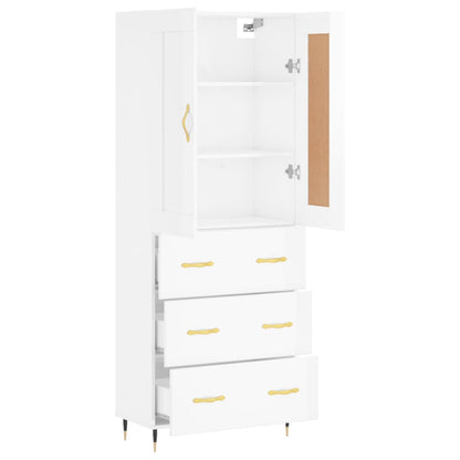 Credenza Bianco Lucido 69,5x34x180 cm in Legno Multistrato - homemem39