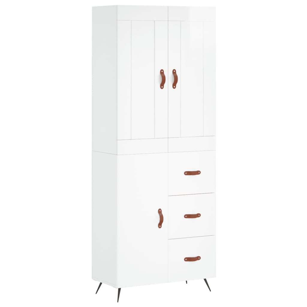 Credenza Bianco Lucido 69,5x34x180 cm in Legno Multistrato - homemem39