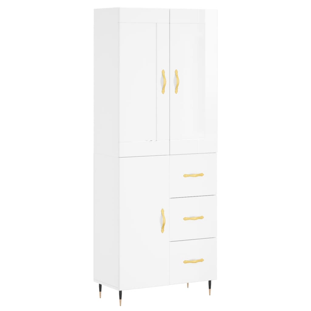 Credenza Bianco Lucido 69,5x34x180 cm in Legno Multistrato - homemem39