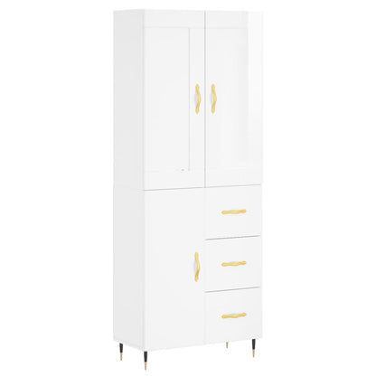 Credenza Bianco Lucido 69,5x34x180 cm in Legno Multistrato - homemem39