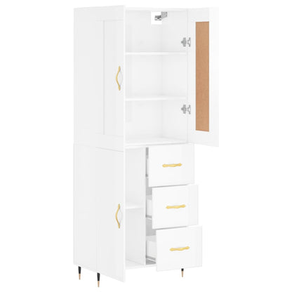 Credenza Bianco Lucido 69,5x34x180 cm in Legno Multistrato - homemem39