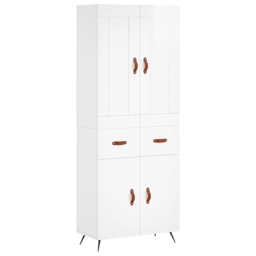 Credenza Bianco Lucido 69,5x34x180 cm in Legno Multistrato - homemem39