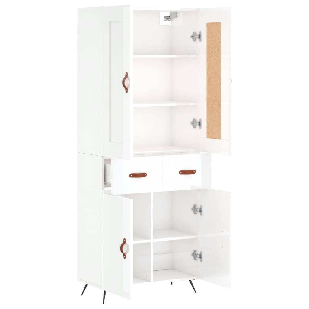 Credenza Bianco Lucido 69,5x34x180 cm in Legno Multistrato - homemem39