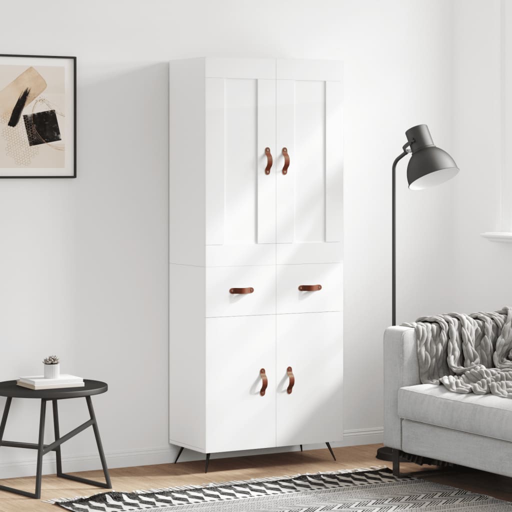 Credenza Bianco Lucido 69,5x34x180 cm in Legno Multistrato - homemem39