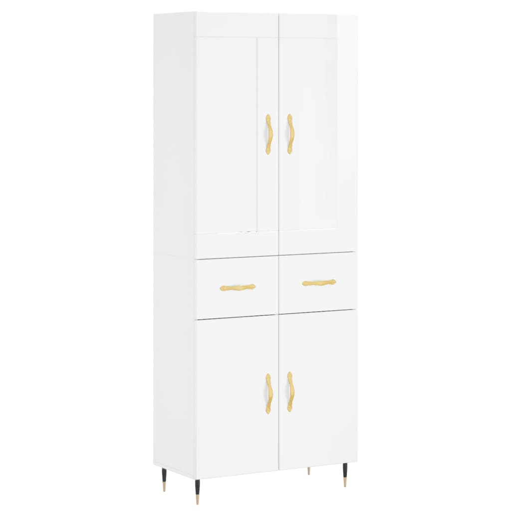 Credenza Bianco Lucido 69,5x34x180 cm in Legno Multistrato - homemem39