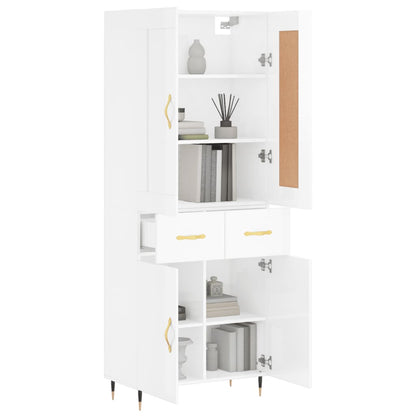 Credenza Bianco Lucido 69,5x34x180 cm in Legno Multistrato - homemem39