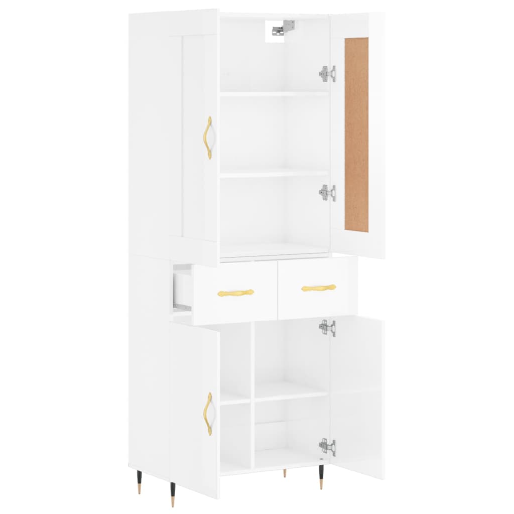 Credenza Bianco Lucido 69,5x34x180 cm in Legno Multistrato - homemem39