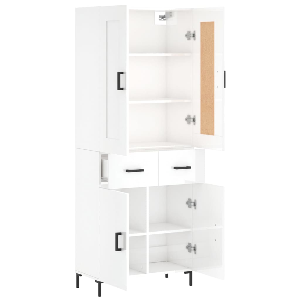 Credenza Bianco Lucido 69,5x34x180 cm in Legno Multistrato - homemem39