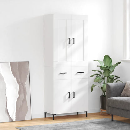 Credenza Bianco Lucido 69,5x34x180 cm in Legno Multistrato - homemem39