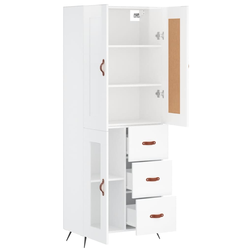 Credenza Bianco Lucido 69,5x34x180 cm in Legno Multistrato - homemem39