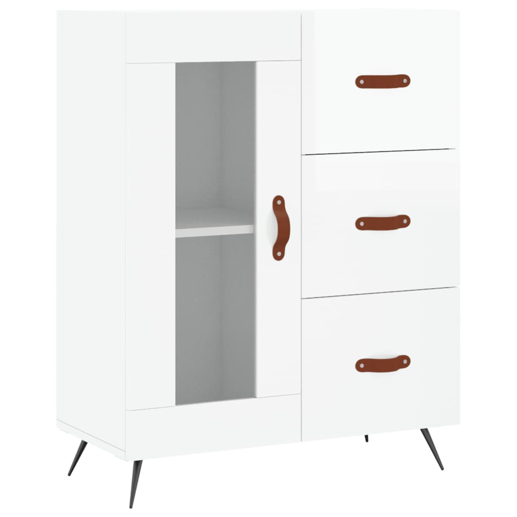 Credenza Bianco Lucido 69,5x34x180 cm in Legno Multistrato - homemem39