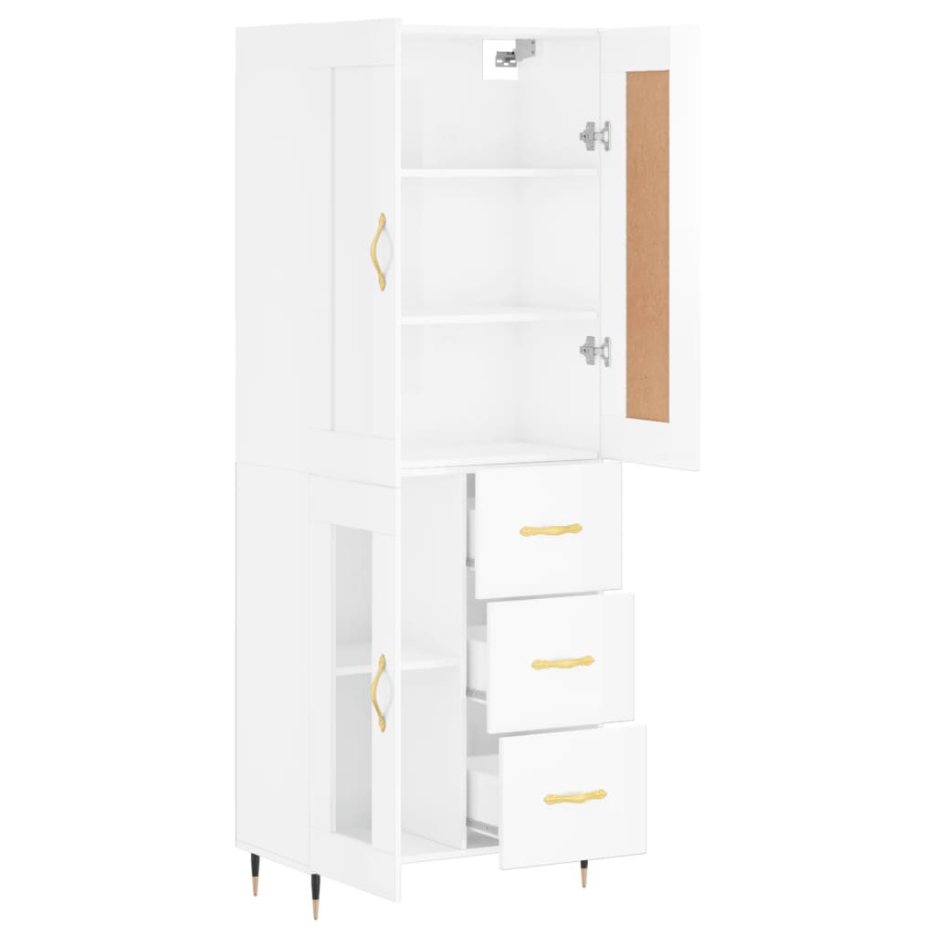 Credenza Bianco Lucido 69,5x34x180 cm in Legno Multistrato - homemem39