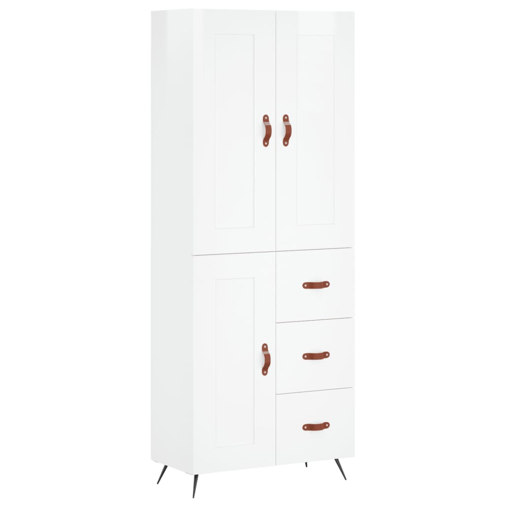 Credenza Bianco Lucido 69,5x34x180 cm in Legno Multistrato - homemem39