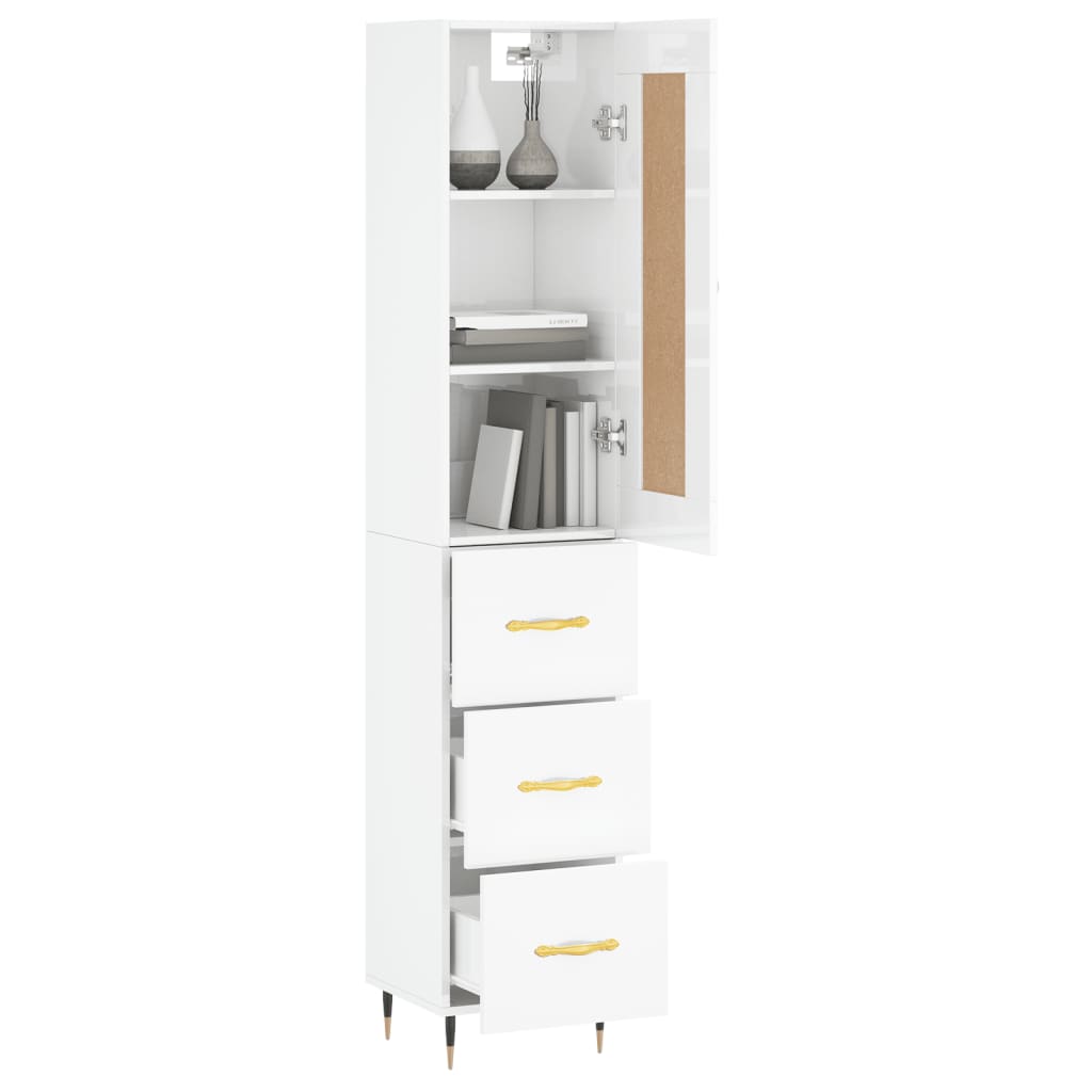 Credenza 34,5x34x180 cm in Legno Multistrato Bianco Lucido - homemem39