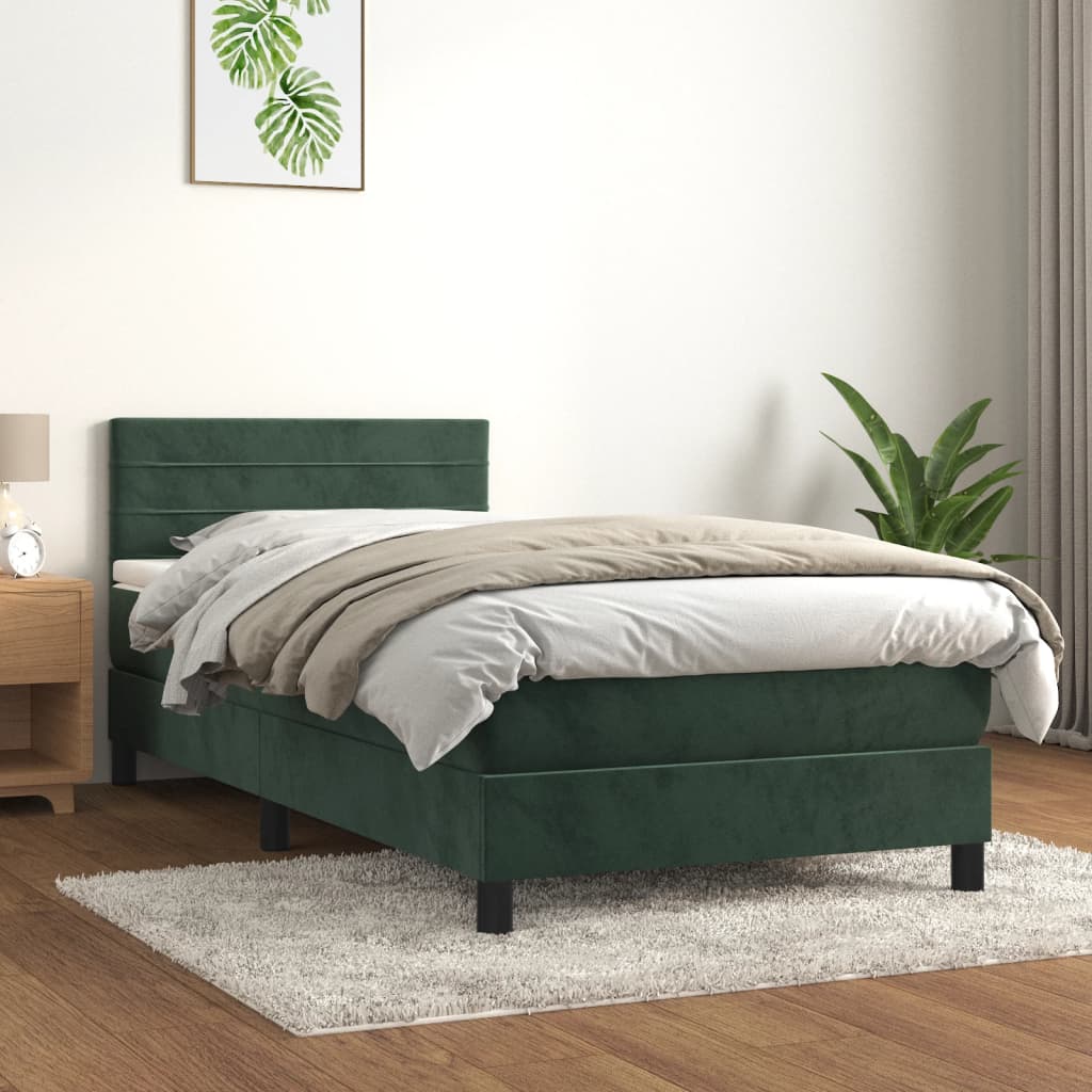 Giroletto a Molle con Materasso Verde Scuro 90x190 cm Velluto - homemem39