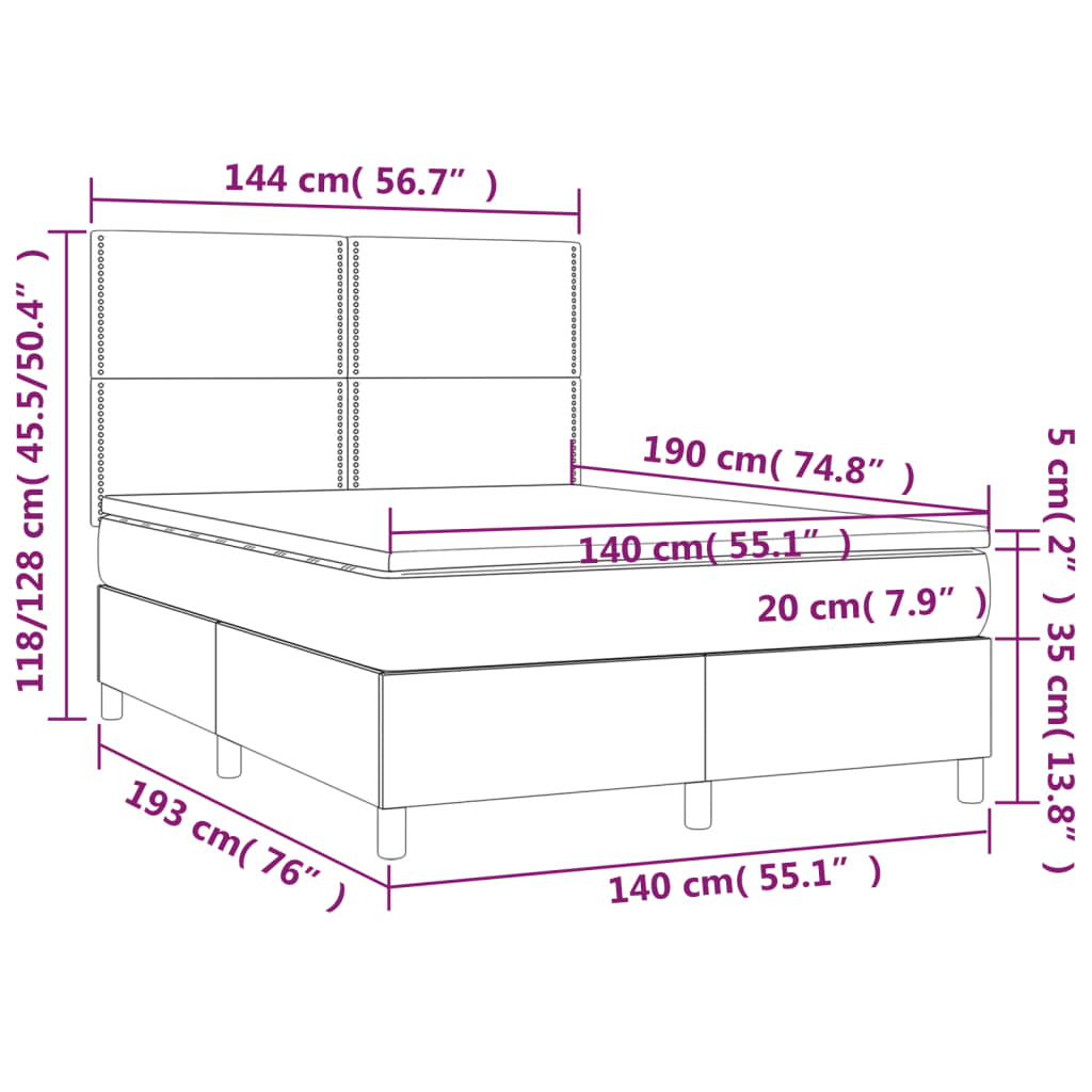 Giroletto a Molle con Materasso Tortora 140x190 cm in Tessuto - homemem39