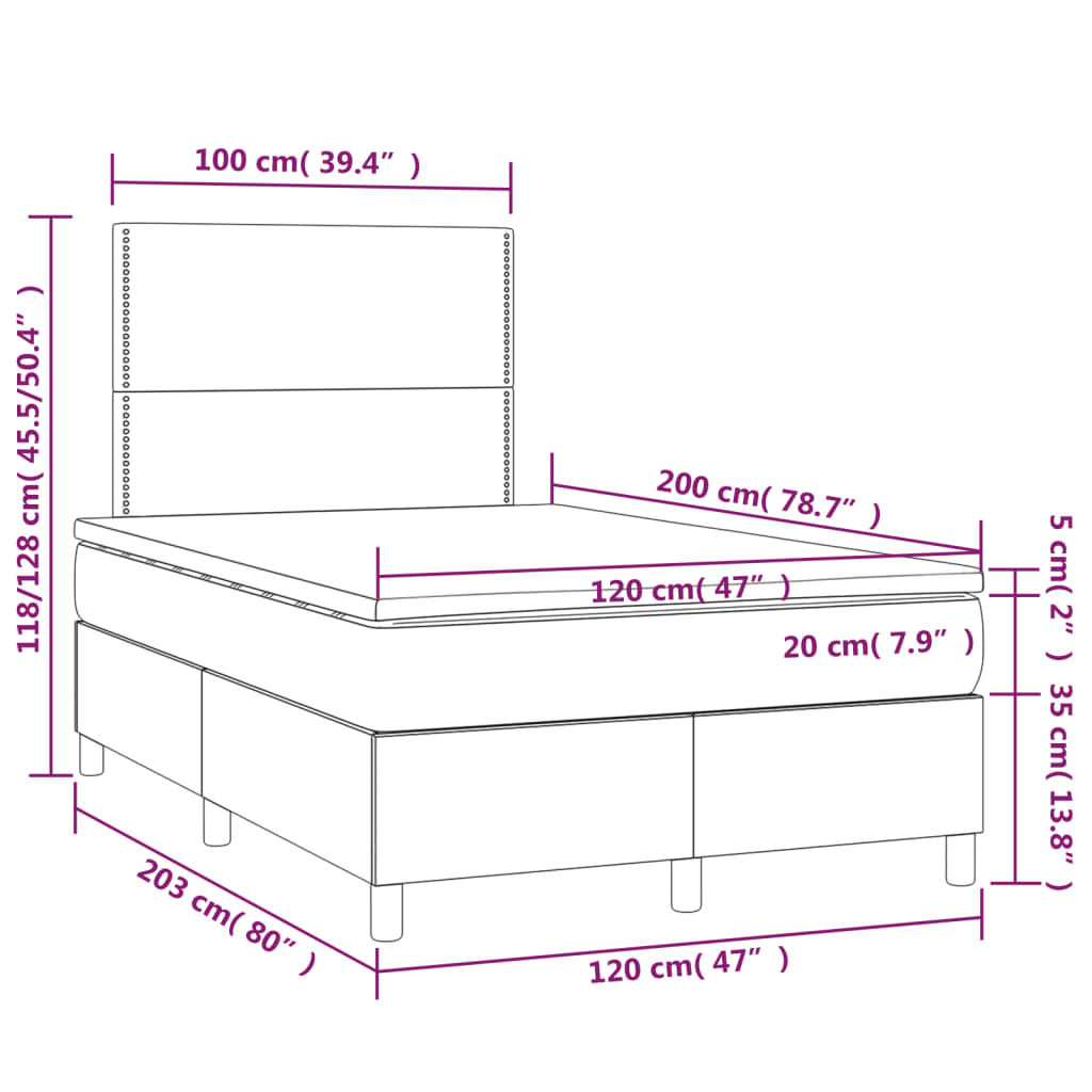 Giroletto a Molle con Materasso Grigio Scuro 120x200 cm Velluto - homemem39