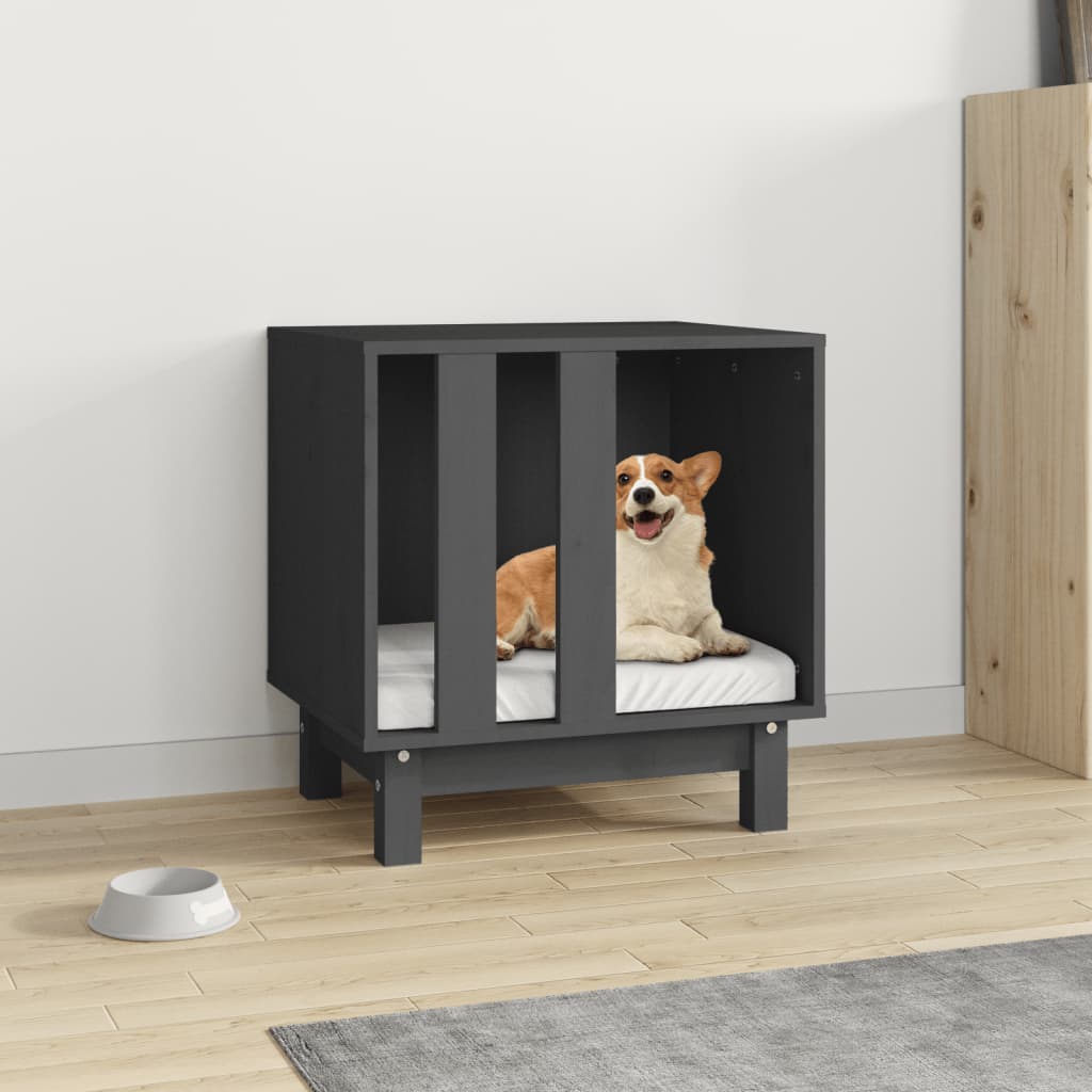 Casetta per Cani grigio 50x40x52 cm in Legno Massello di Pino - homemem39