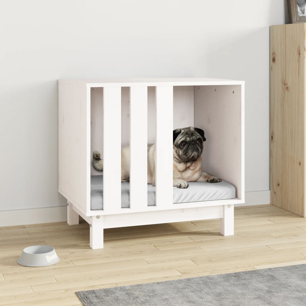 Casetta per Cani bianco 60x45x57 cm in Legno Massello di Pino - homemem39