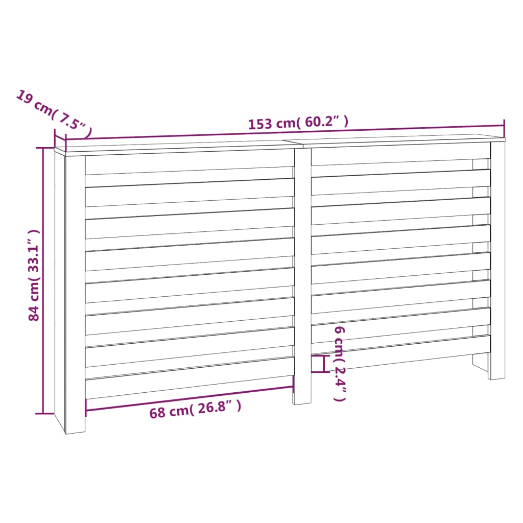 Copertura Termosifone Bianca 153x19x84 cm Legno Massello Pino - homemem39