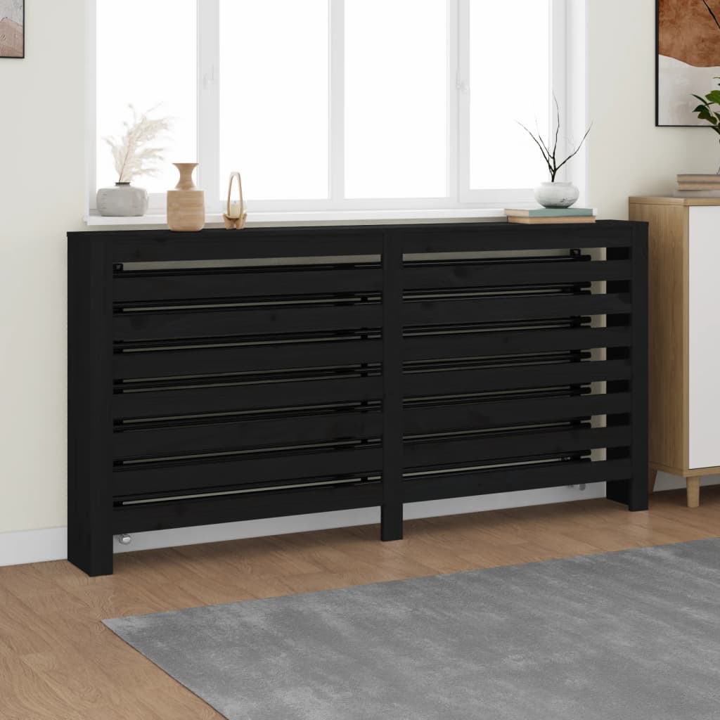 Copertura Termosifone Nera 169x19x84 cm Legno Massello di Pino - homemem39