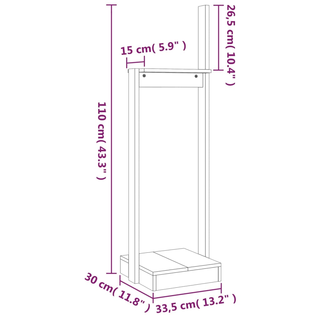 Portalegna 33,5x30x110 cm in Legno Massello di Pino - homemem39