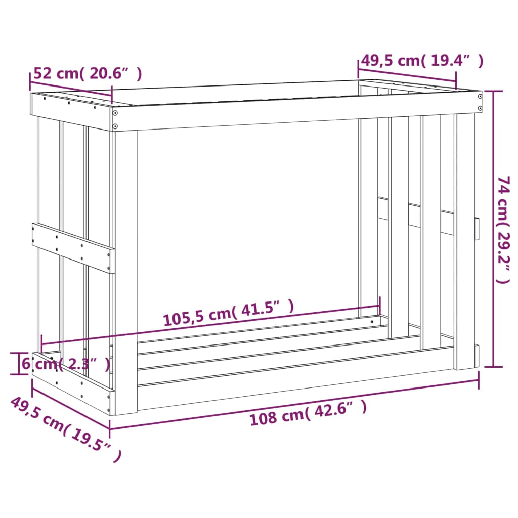 Portaceppi da Esterno Bianco 108x52x74 cm Legno Massello Pino - homemem39