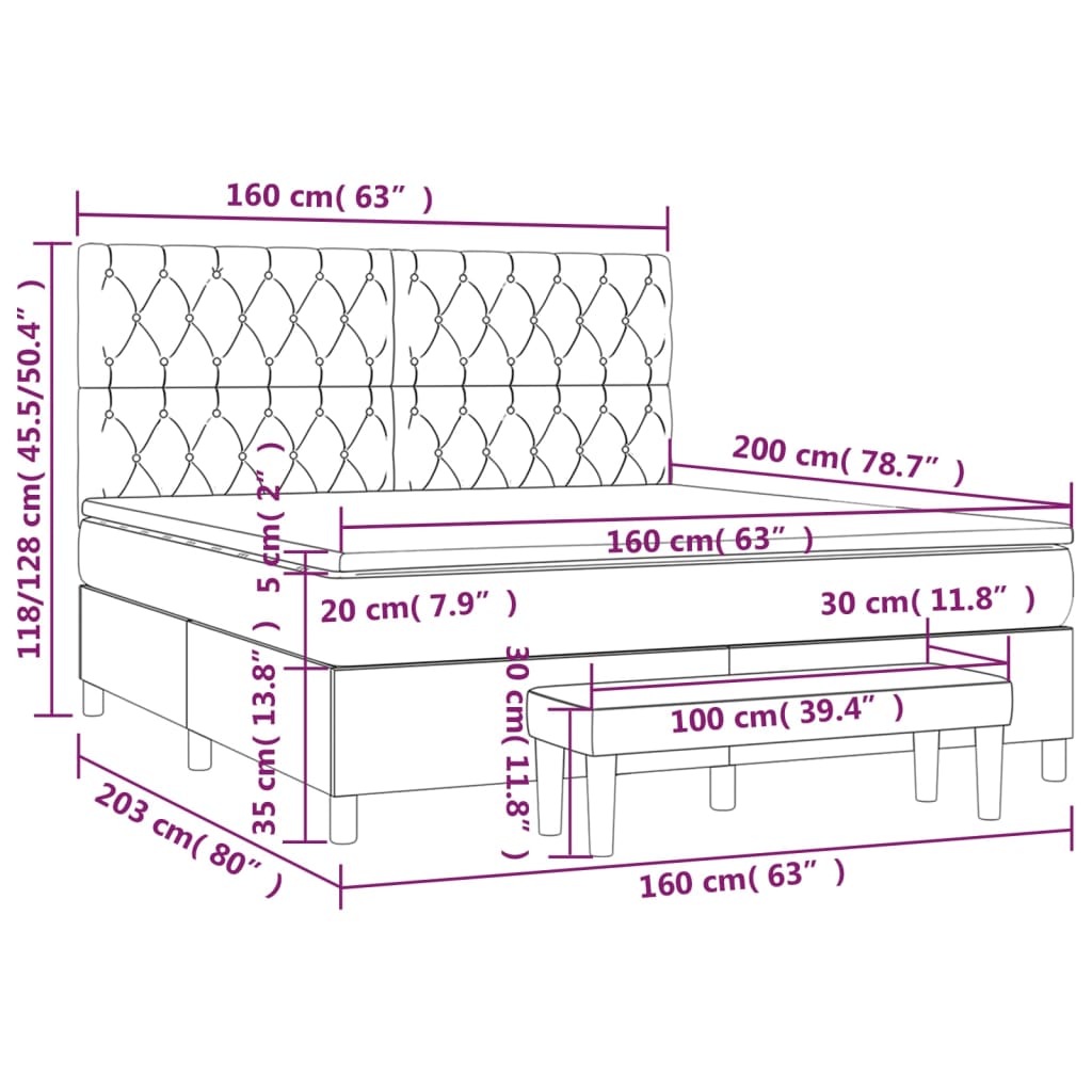 Giroletto a Molle con Materasso Grigio Scuro 160x200 cm Tessuto - homemem39