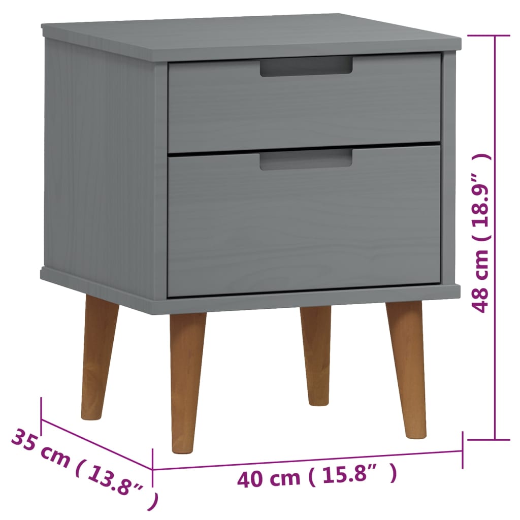 Comodino MOLDE Grigio 40x35x48 cm in Legno Massello di Pino - homemem39