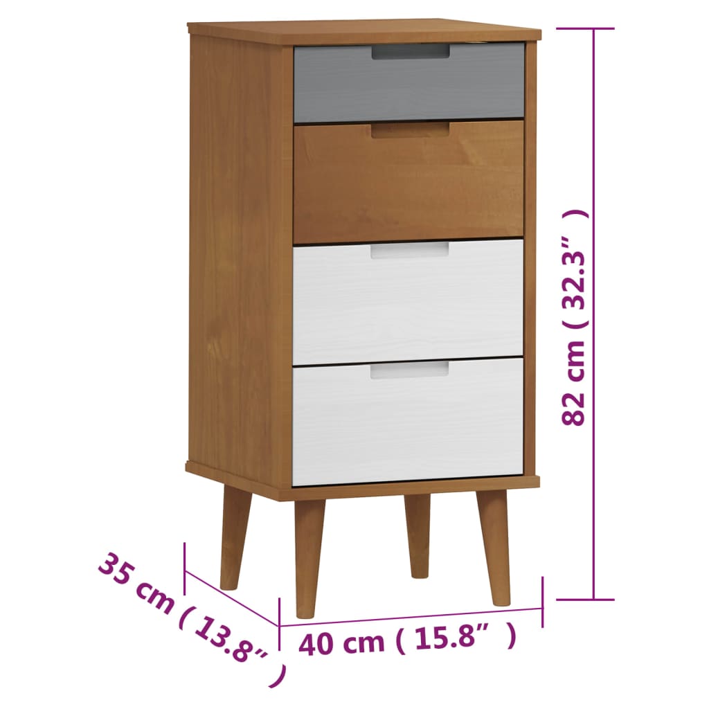 Cassettiera MOLDE Marrone 40x35x82 cm in Legno Massello di Pino - homemem39