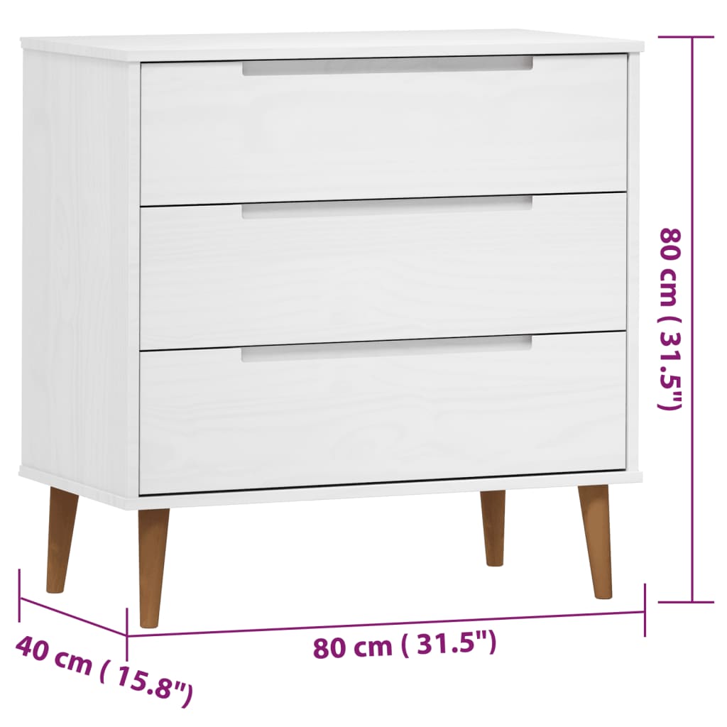 Cassettiera MOLDE Bianca 80x40x80 cm in Legno Massello di Pino - homemem39