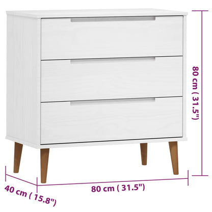 Cassettiera MOLDE Bianca 80x40x80 cm in Legno Massello di Pino - homemem39