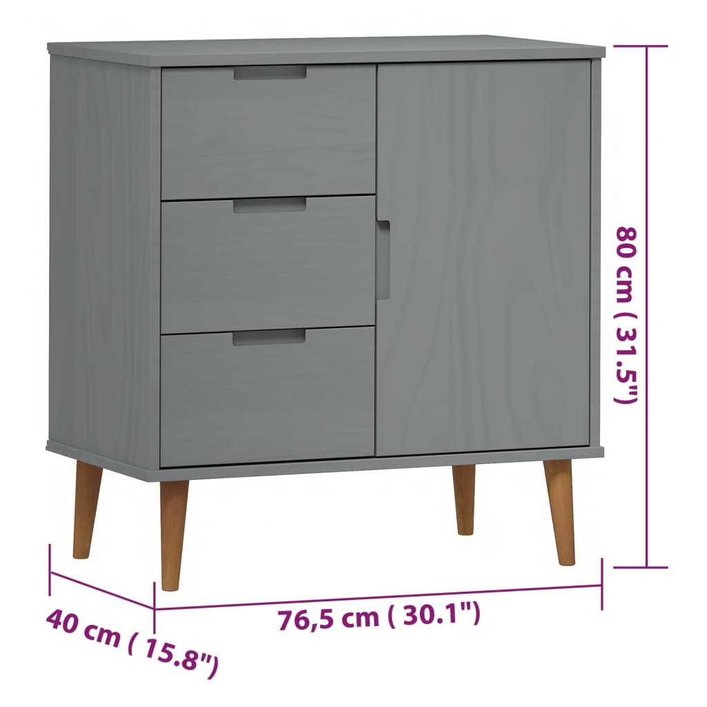 Credenza MOLDE Grigia 76,5x40x80 cm in Legno Massello di Pino - homemem39