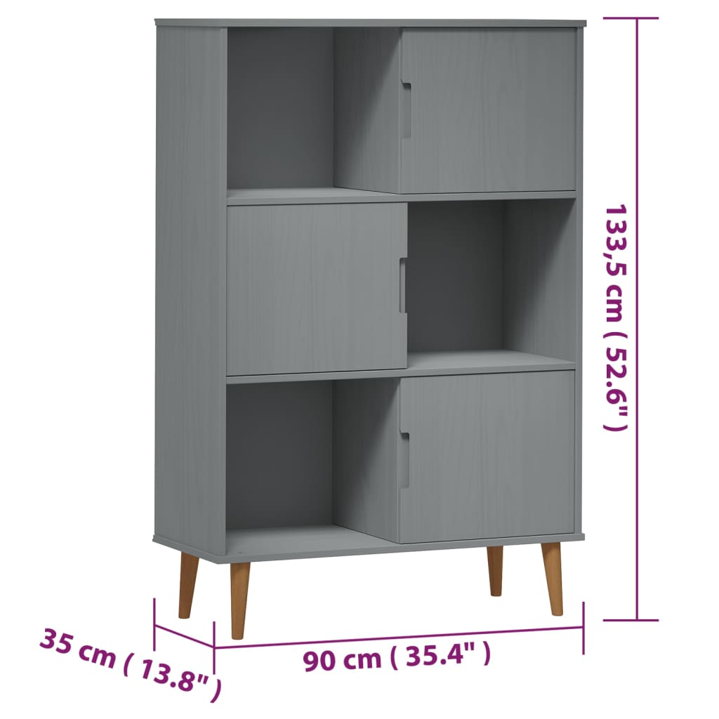 Libreria MOLDE Grigia 90x35x133,5 cm in Legno Massello di Pino - homemem39