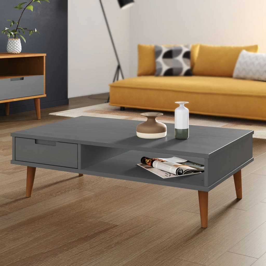 Tavolino MOLDE Grigio 100x55x31 cm in Legno Massello di Pino - homemem39