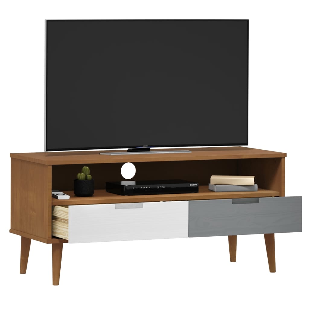 Mobile TV MOLDE Marrone 106x40x49 cm in Legno Massello di Pino - homemem39