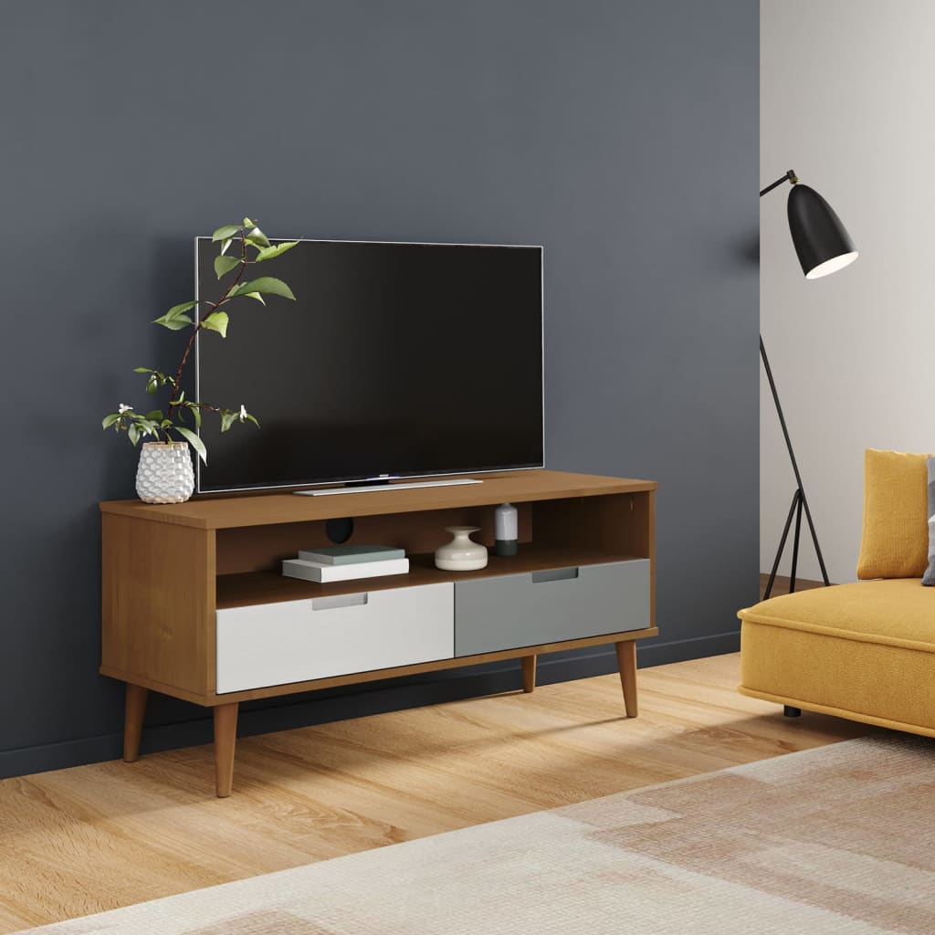 Mobile TV MOLDE Marrone 106x40x49 cm in Legno Massello di Pino - homemem39