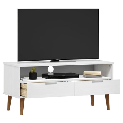 Mobile TV MOLDE Bianca 106x40x49 cm in Legno Massello di Pino - homemem39