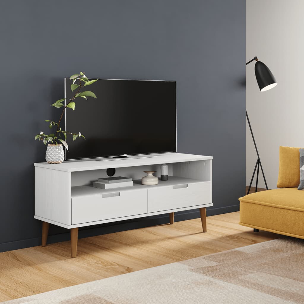 Mobile TV MOLDE Bianca 106x40x49 cm in Legno Massello di Pino - homemem39