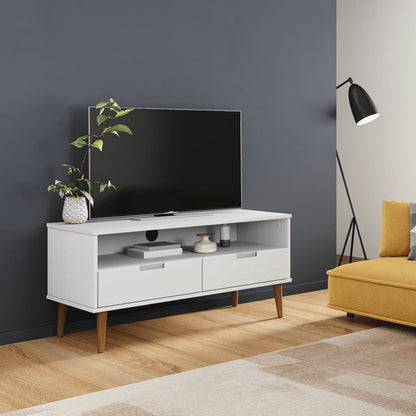 Mobile TV MOLDE Bianca 106x40x49 cm in Legno Massello di Pino - homemem39