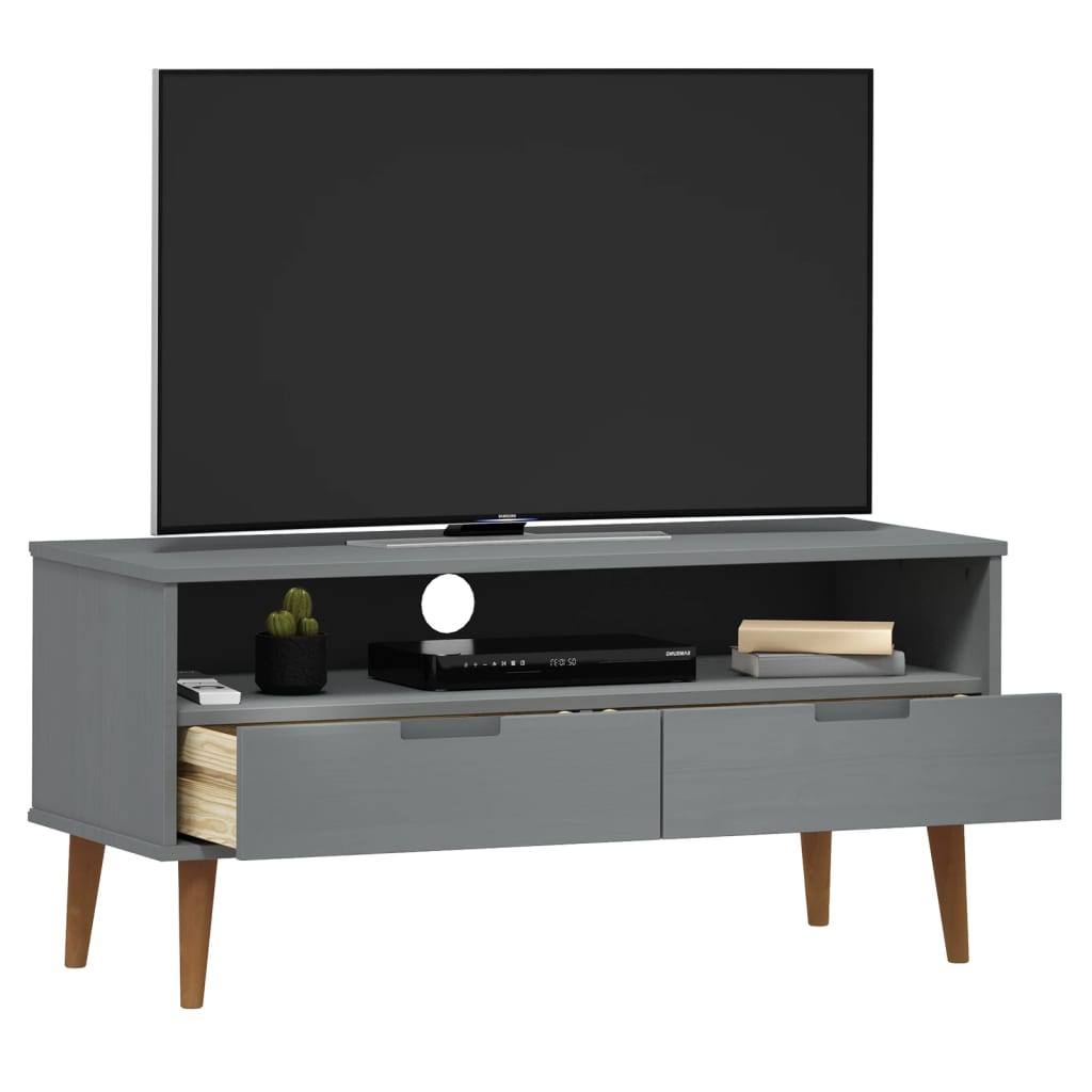 Mobile TV MOLDE Grigia 106x40x49 cm in Legno Massello di Pino - homemem39