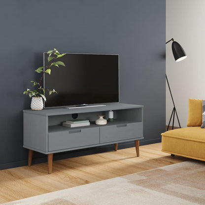 Mobile TV MOLDE Grigia 106x40x49 cm in Legno Massello di Pino - homemem39